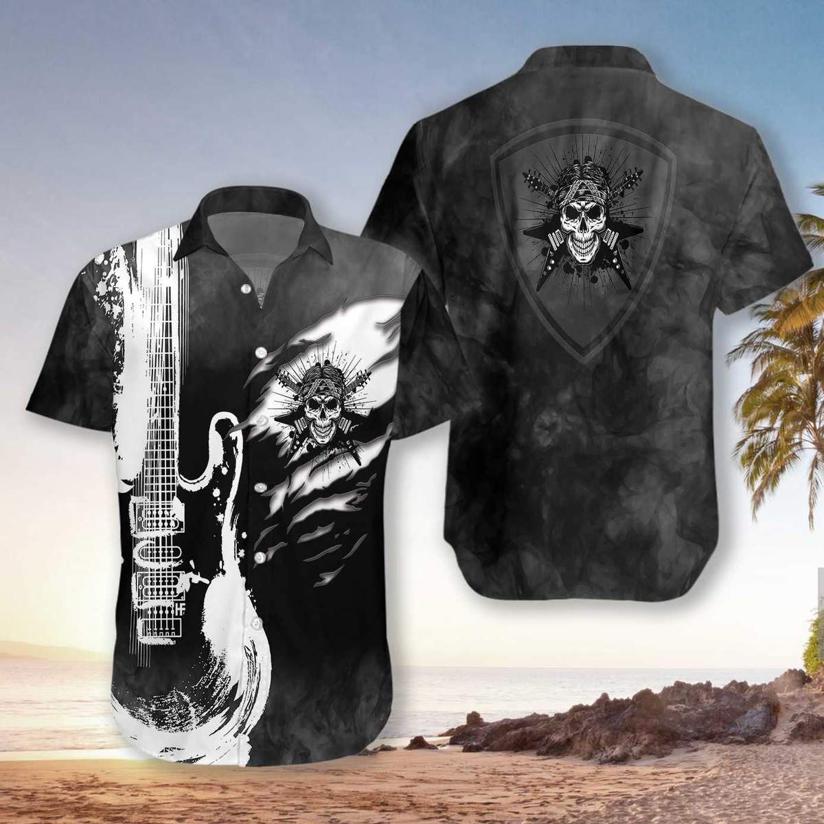 Guitar And Skull Hawaiian Shirt Unisex Full Size Adult