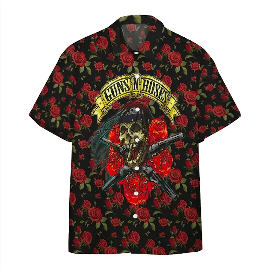 Gun And Red Roses Skull Unisex Hawaiian Shirt