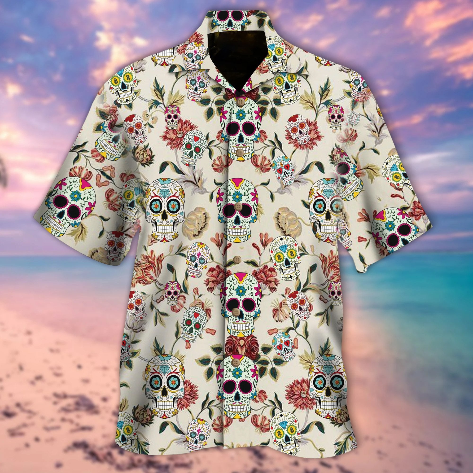 Gusar Skull Flower Background Hawaiian Shirt-1