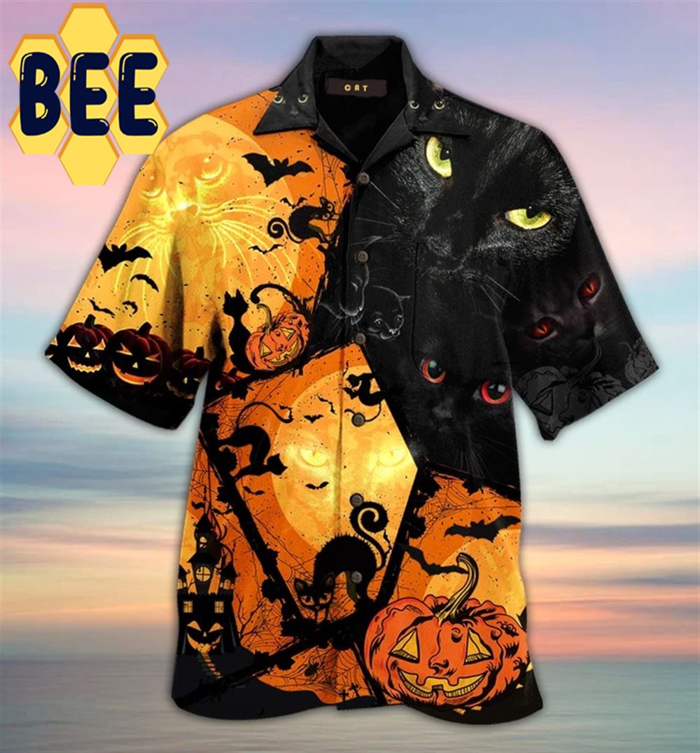 Halloween Black Cat Hawaiian Shirt-1