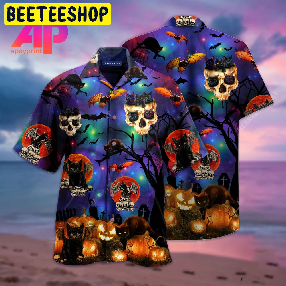 Halloween Black Cat Trending Hawaiian Shirt-1