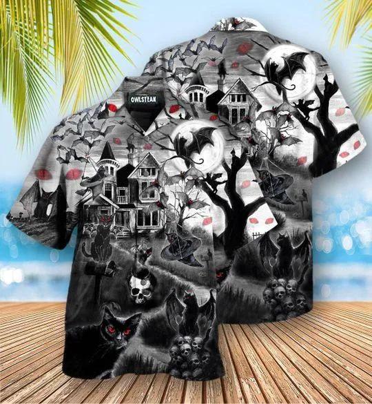 Halloween Flying Cats Hawaiian Shirt