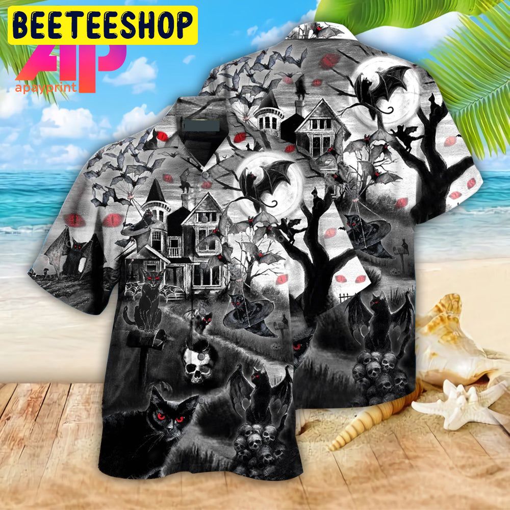 Halloween Flying Cats Trending Hawaiian Shirt-1