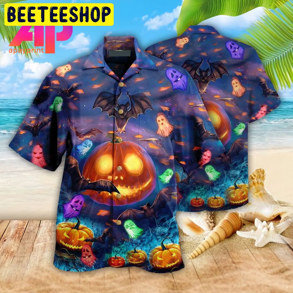 Halloween Glowing Pumpkins By Night Trending Hawaiian Shirt-1