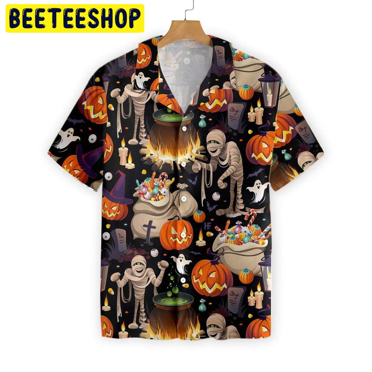 Halloween Mummy And Bags Of Sweets Trending Hawaiian Shirt-1