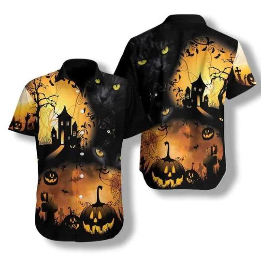 Halloween Night With Black Cat Hawaiian Shirt