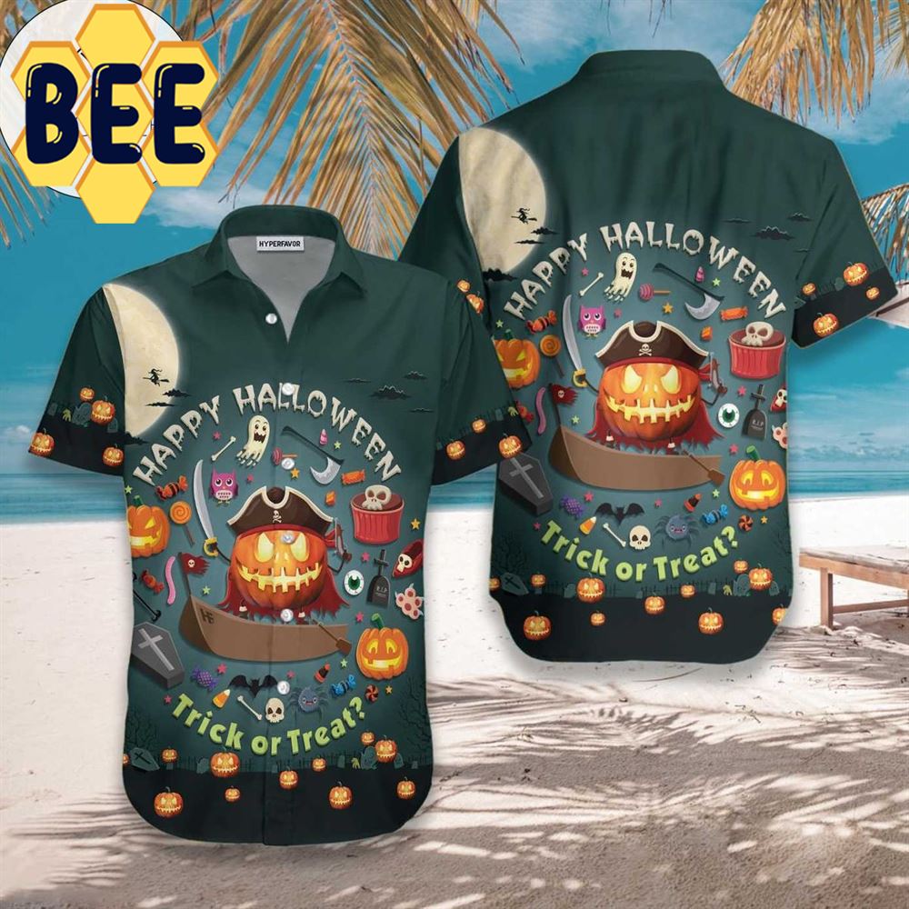 Halloween Pumpkin Pirate Trick Or Treat Candy Cute Jack-o-lantern Halloween Hawaiian Shirt-1