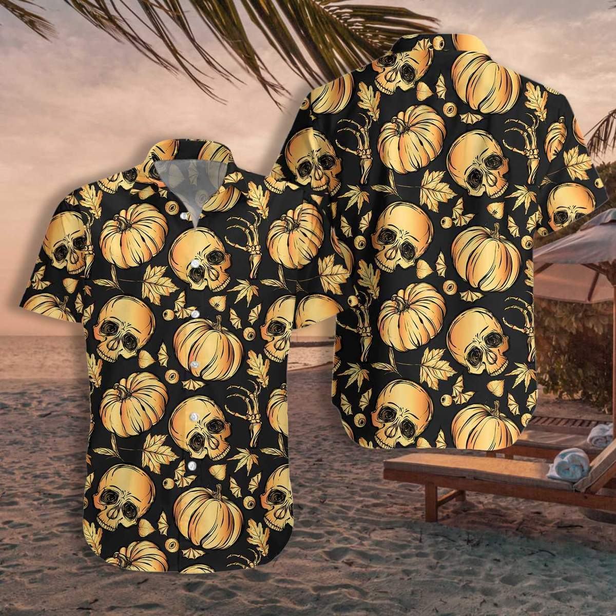 Halloween Pumpkin Skull Hawaiian Shirt Hawaiian Shirt For Women Men Hawaiian Shirt