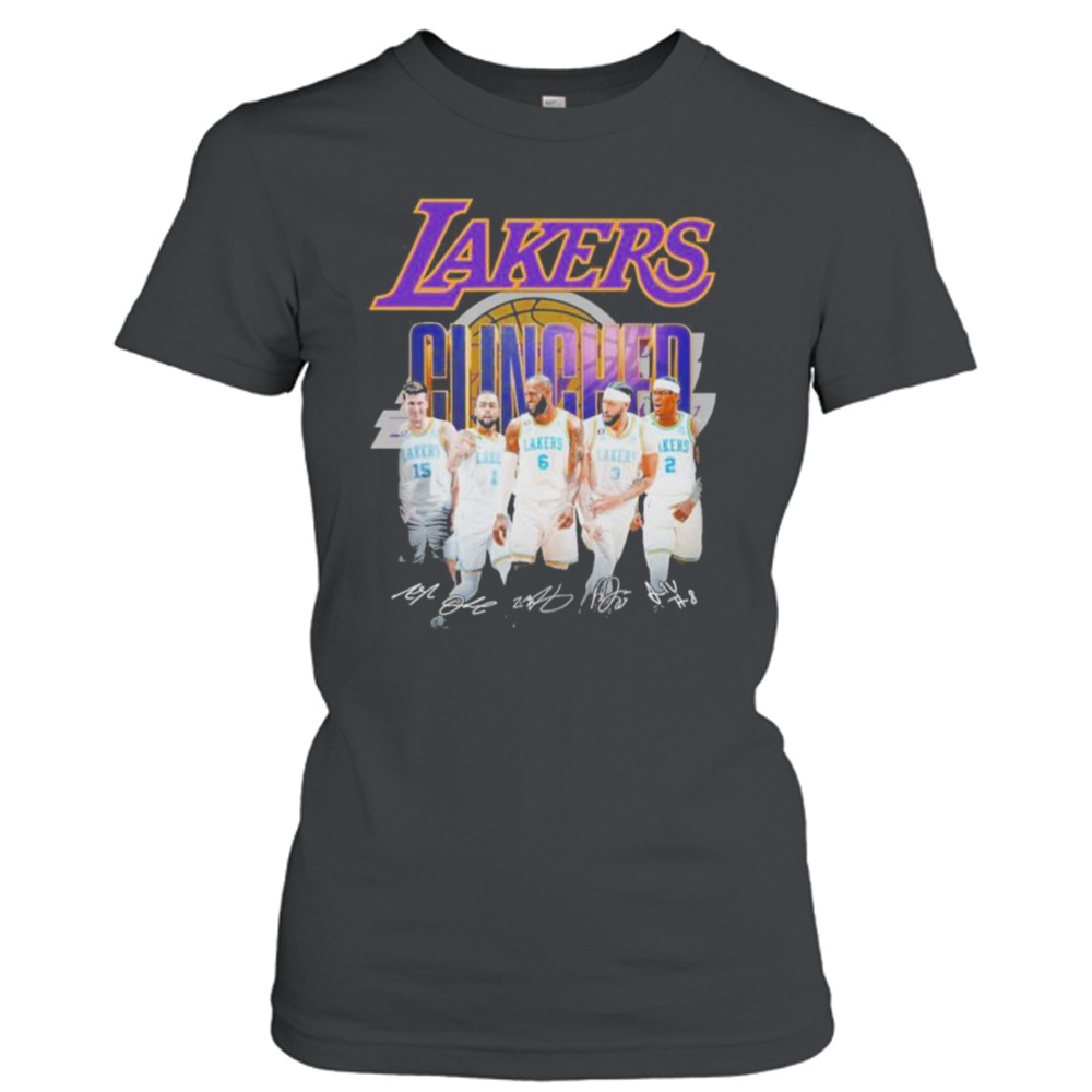 Official Los Angeles Lakers team Clinched 2023 NBA Playoffs signatures shirt  - Limotees