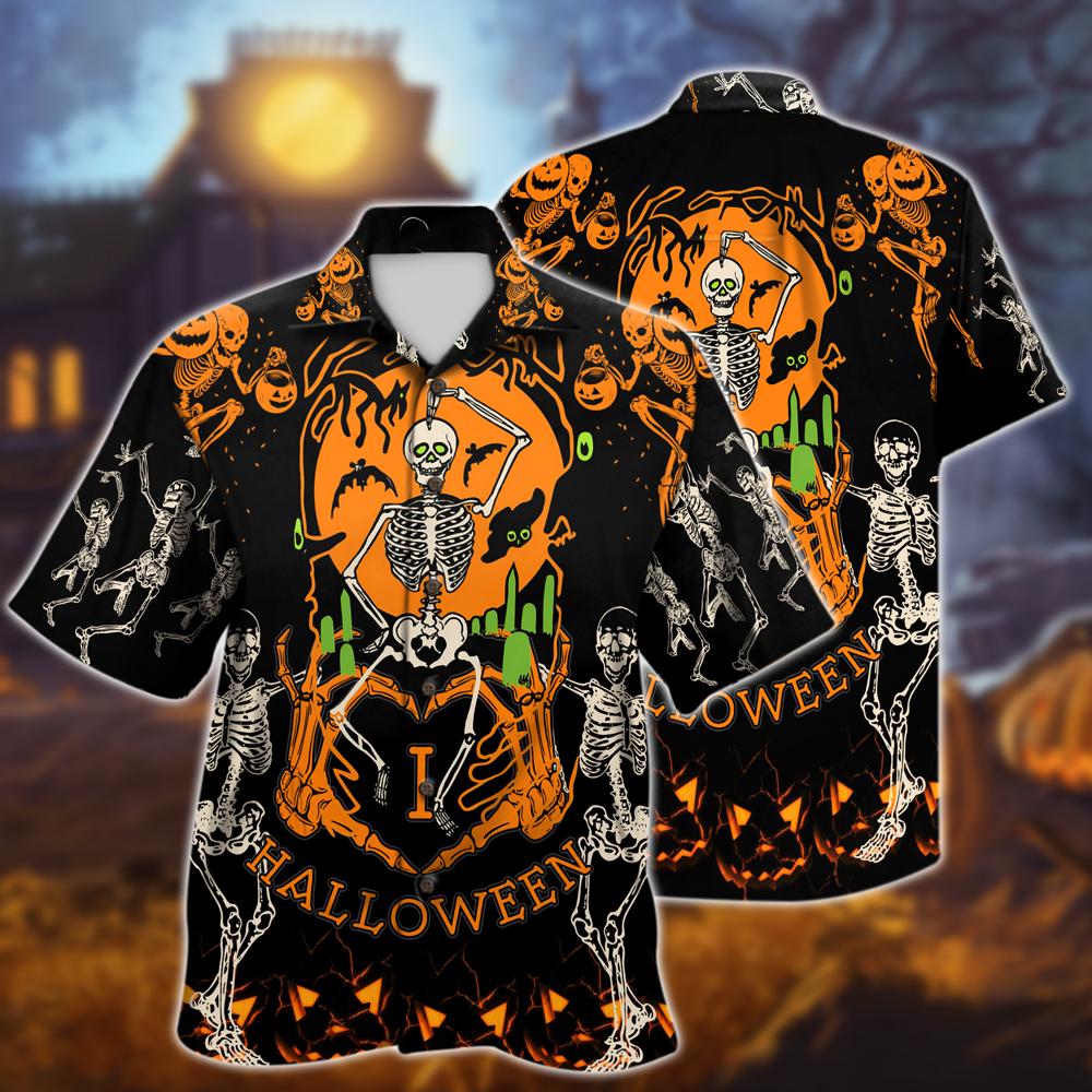 Halloween Skull Pumpkin Hawaiian Shirt F