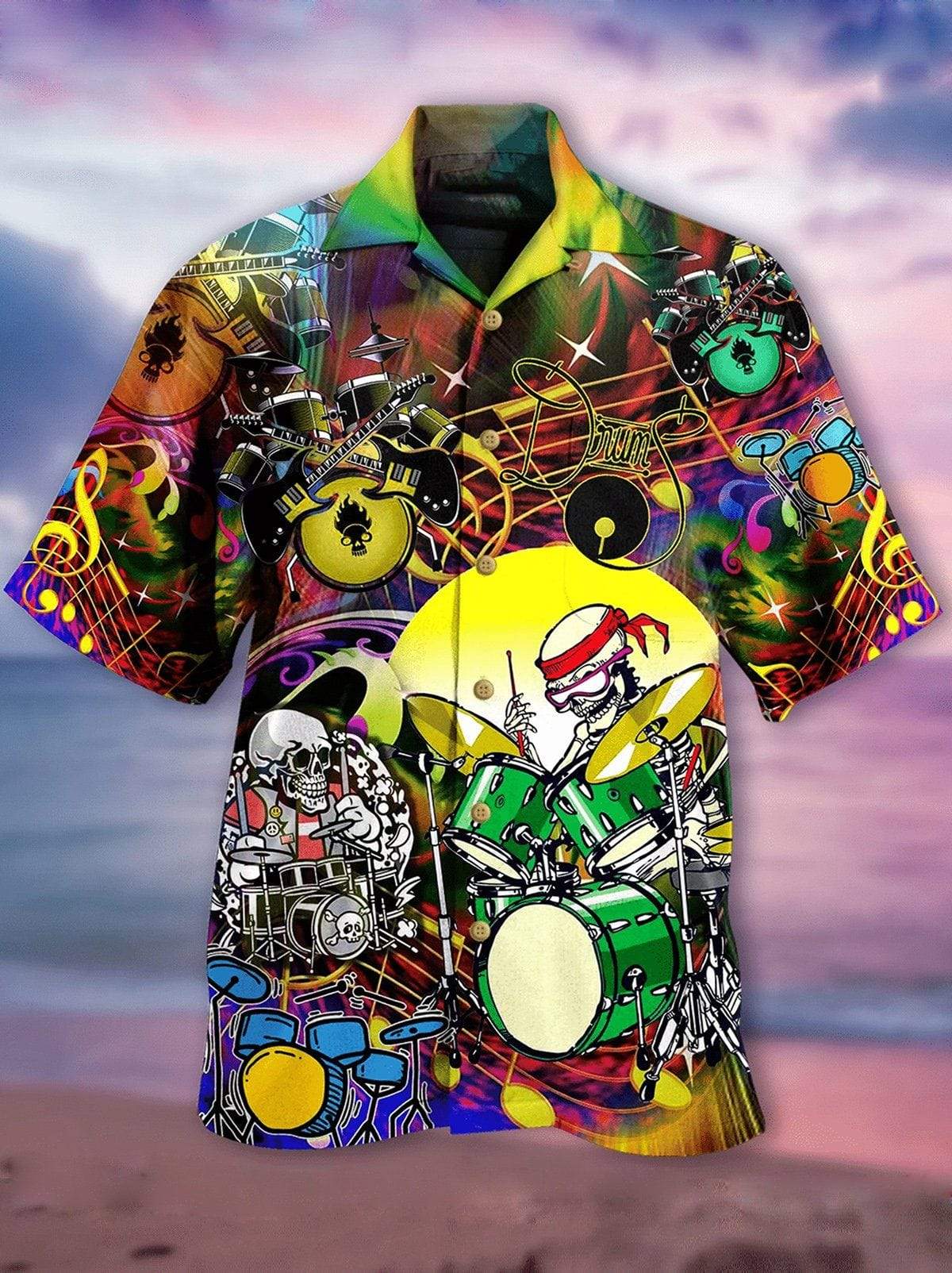 Halloween Skull Skeleton Playing Drum Hawaiian Shirts For Drummer