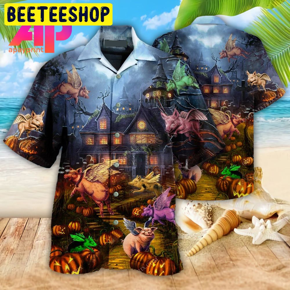 Halloween When Pigs Fly Trending Hawaiian Shirt-1