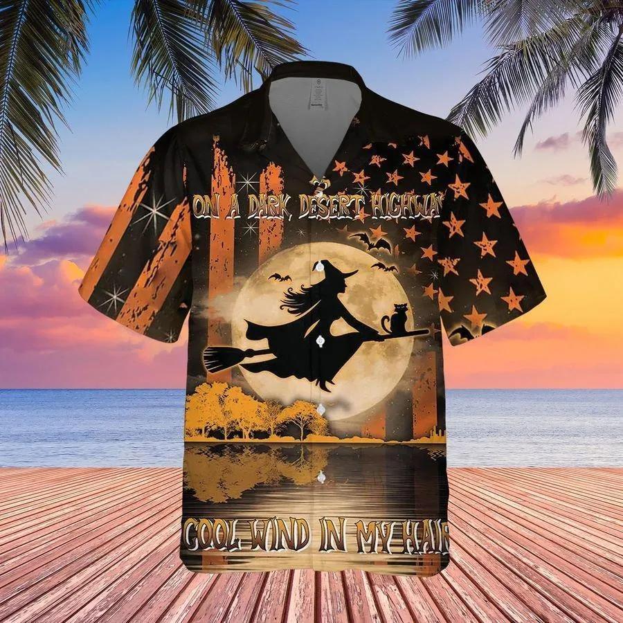 Halloween Witch On A Dark Desert Highway Hawaiian Shirt