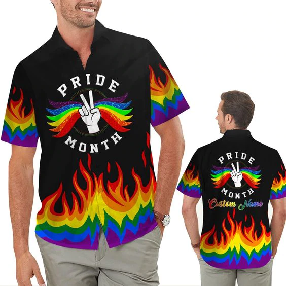 Hand Rainbow Lgbt Flag Tropical Floral Hawaiian Shirt For Gaymer And Lesbian Pride Hawaiian Shirt