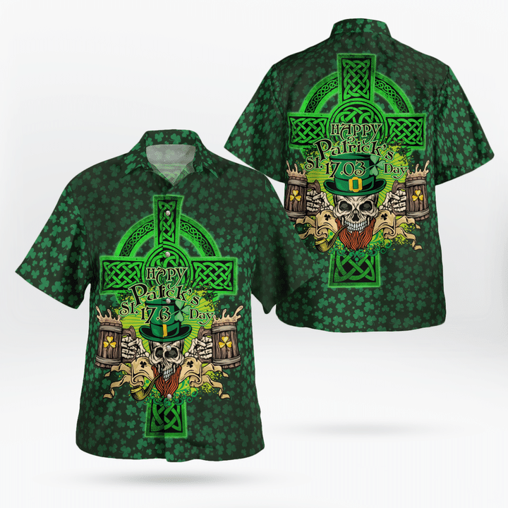 Happy St Patrick_s Day Cool Skull And Beer Hawaiian Shirt