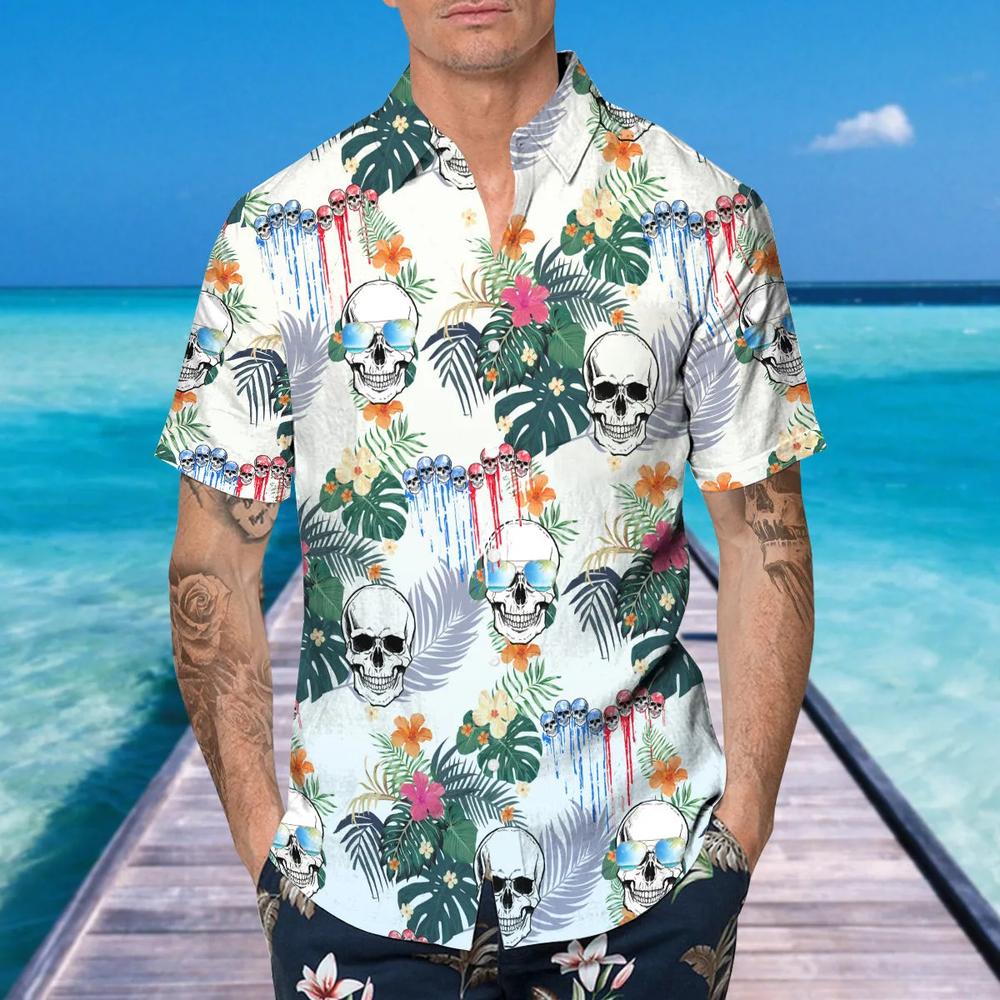 Happy Summer Grinning Skull Hawaiian Shirt