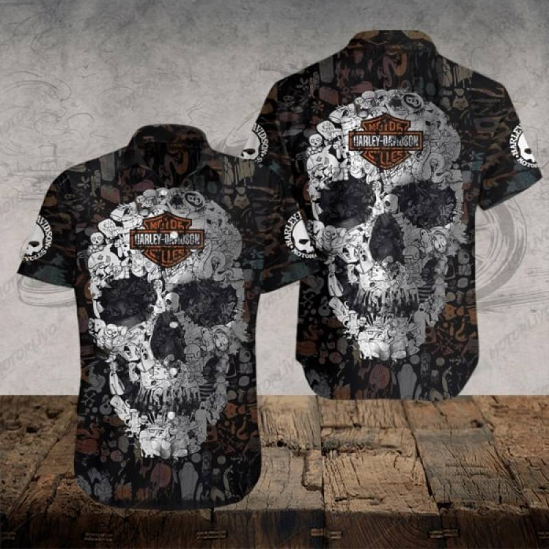 Harley-davidson Motorcycle Skull Hawaiian Shirt