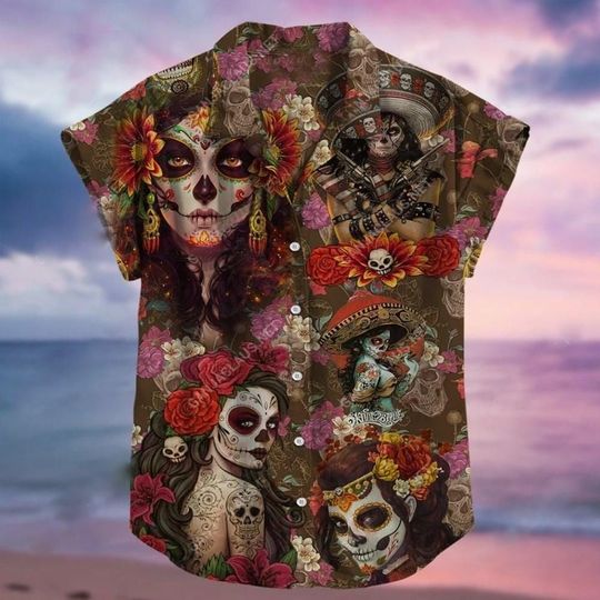 Hawaii Shirt – Calavera Sugar Skull Lady Unisex Hawaiian Aloha Shirt