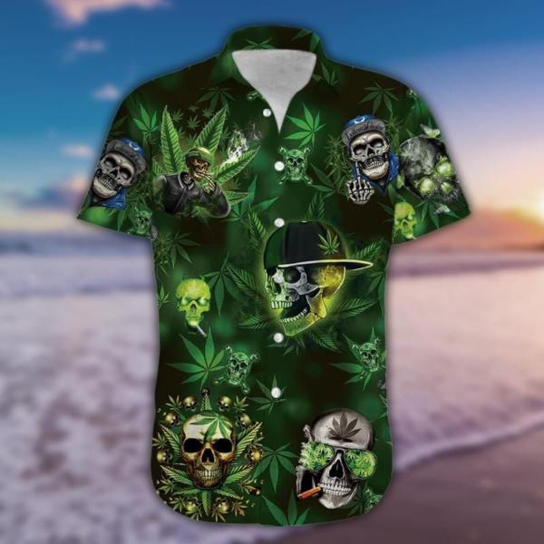 Hawaii Shirt – Green Lets Get High Weed Skull Unisex