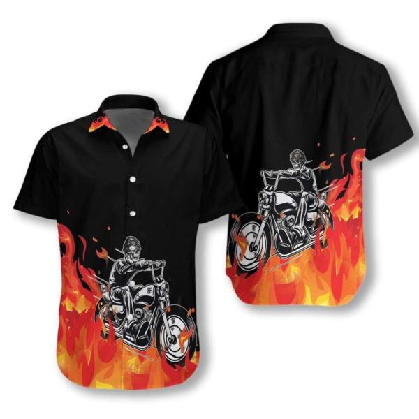 Hawaii Shirt – Motorbike Skull With Fire Hawaiian Aloha Shirt