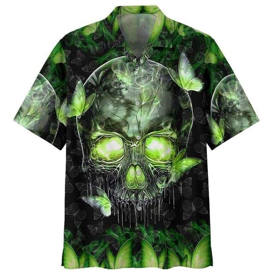 Hawaii Shirt – Skull Magic Butterfly Green Hawaiian Shirt Aloha Beach