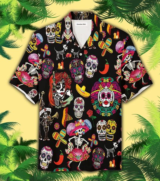 Hawaii Shirt – Sugar Skull Calavera Guns And Roses Unisex Hawaiian Aloha Shirts