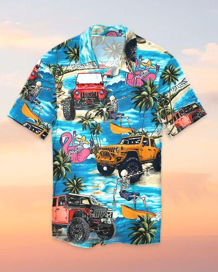 Hawaiian Aloha Shirt Made In Hawaii Jeep Skull Surfing