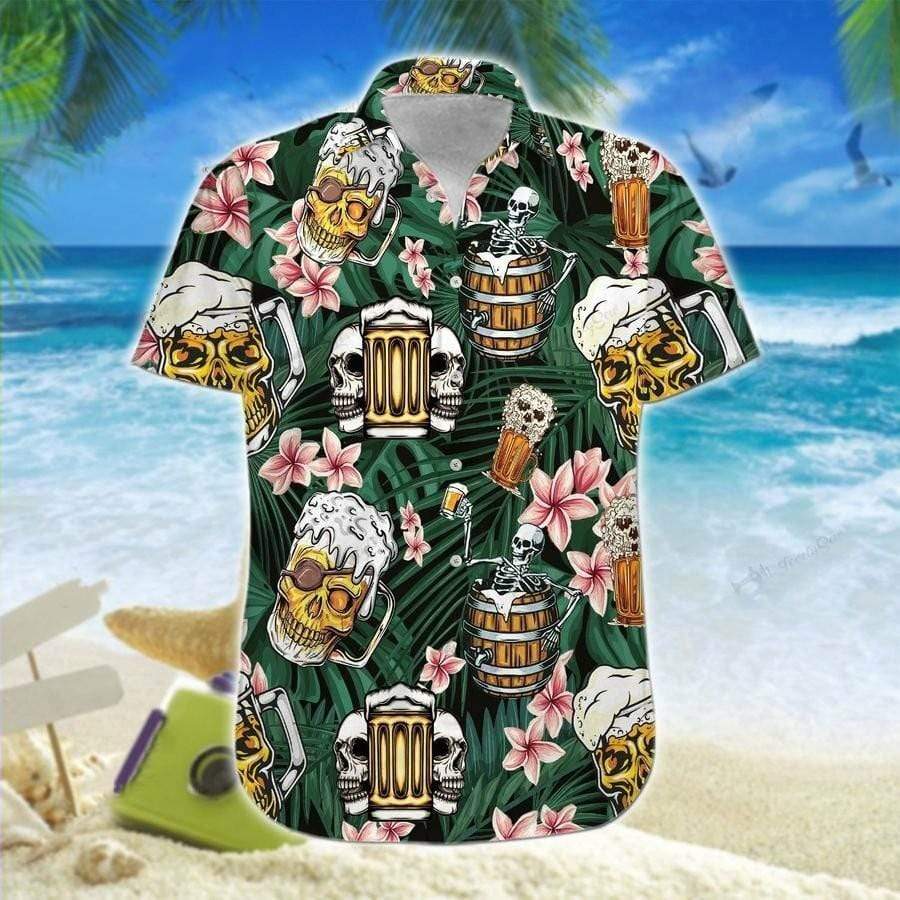 Hawaiian Aloha Shirt Made In Hawaii Skull Beer Summer