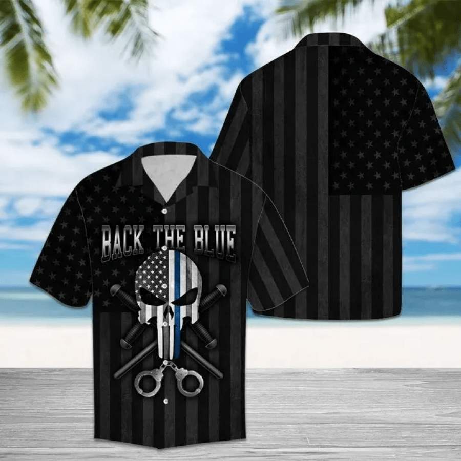 Hawaiian Aloha Shirts Amazing Police Skull V-1