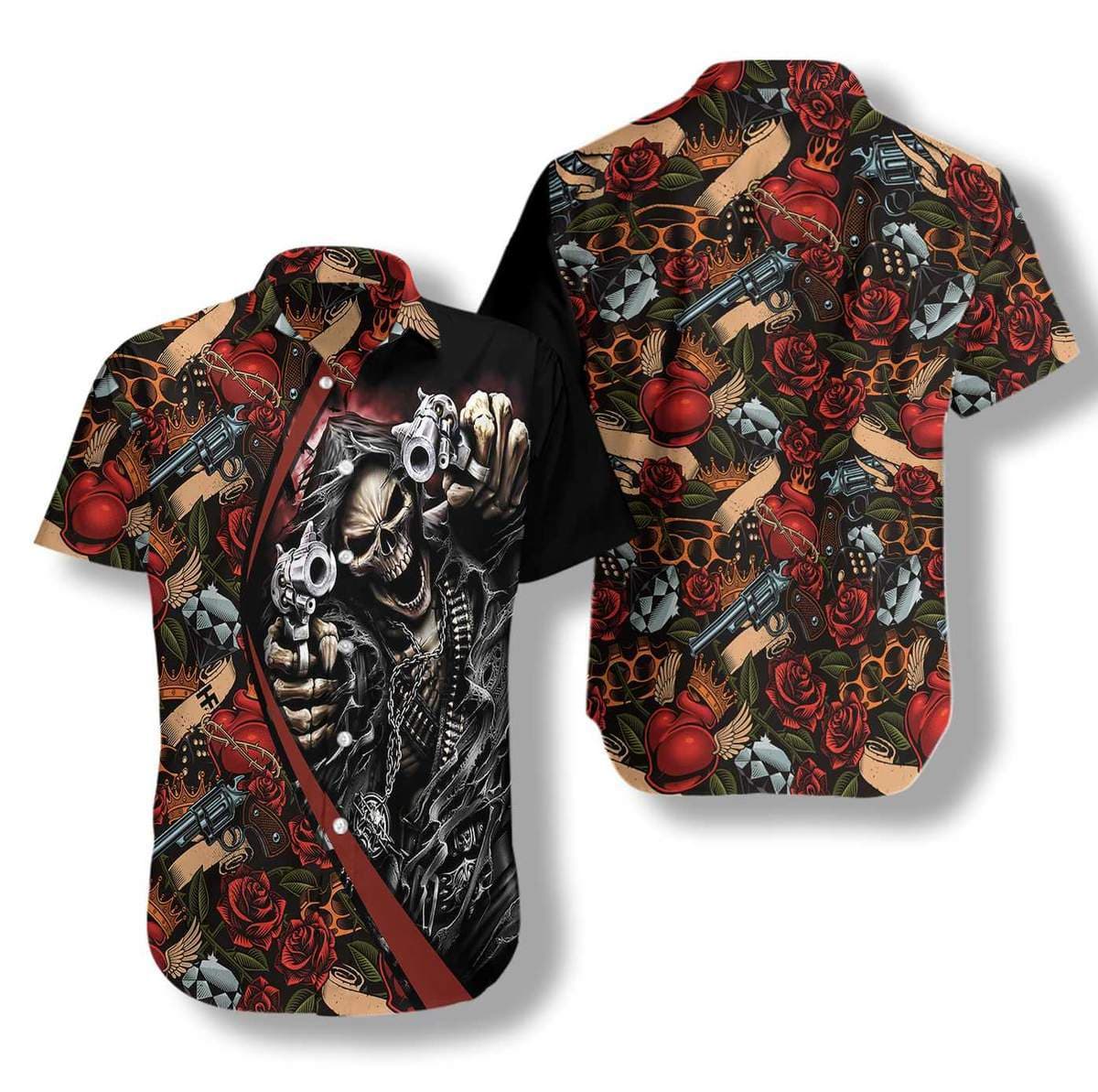 Hawaiian Aloha Shirts Cool Gun Skull Hawaiian Shirt