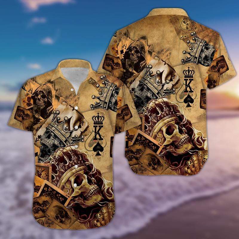 Hawaiian Aloha Shirts Crown King Poker Skull Hawaiian Shirt For Men Hawaiian Shirt