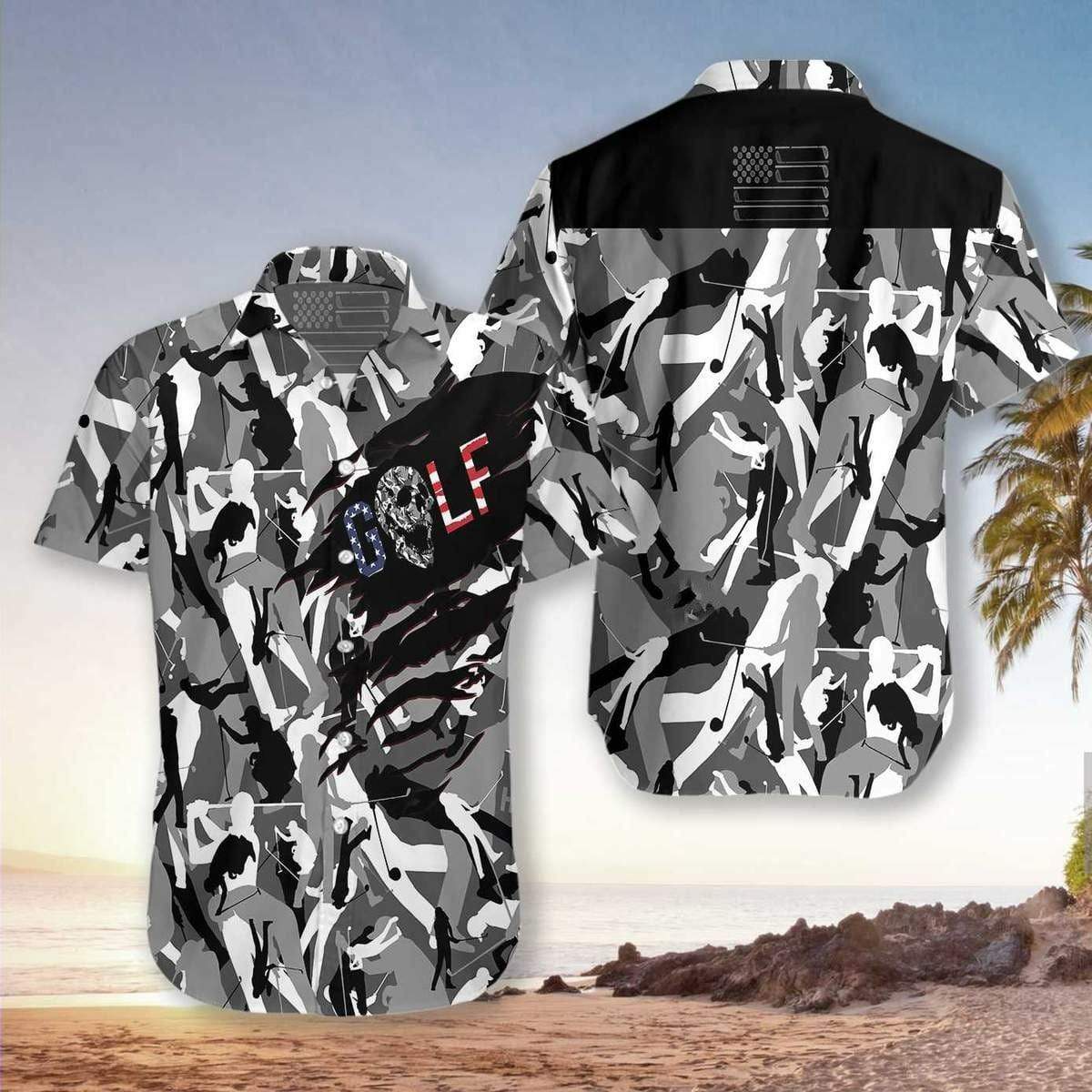 Hawaiian Aloha Shirts Golf Skull Camouflage