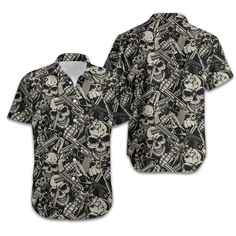 Hawaiian Aloha Shirts Guns And Skulls Pattern