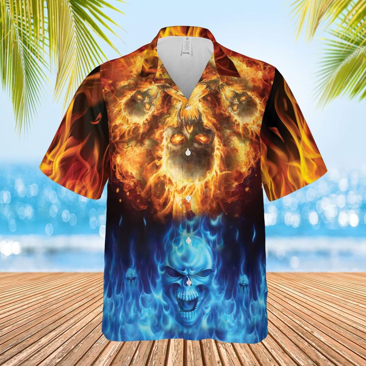 Hawaiian Aloha Shirts Ice And Fire Skull Hawaiian Shirt For Men Hawaiian Shirt