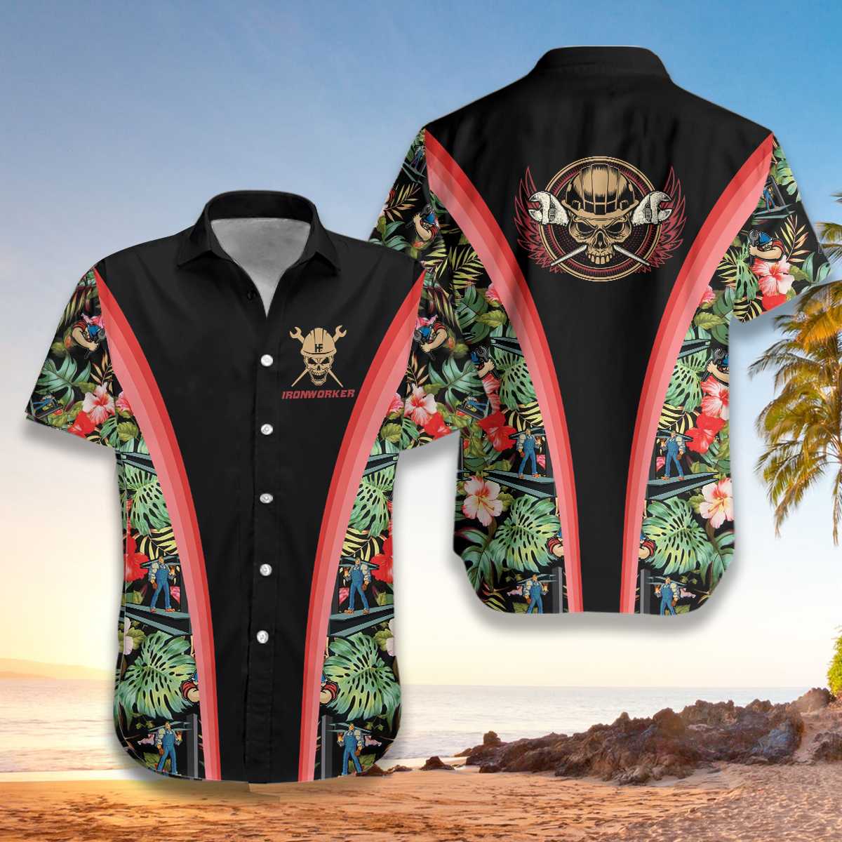 Hawaiian Aloha Shirts Ironworker Tropical Skull