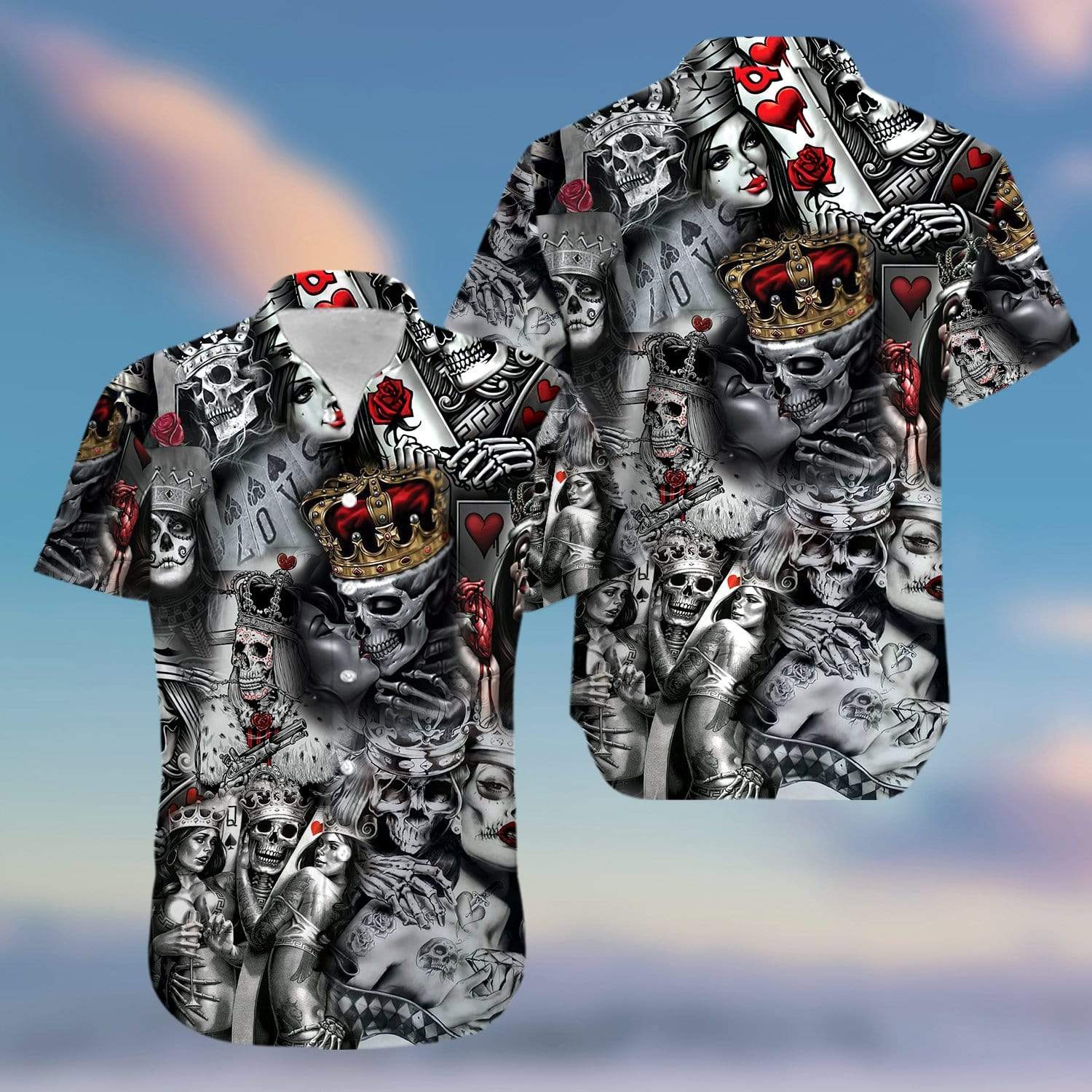 Hawaiian Aloha Shirts Love Is Blind Poker Skull