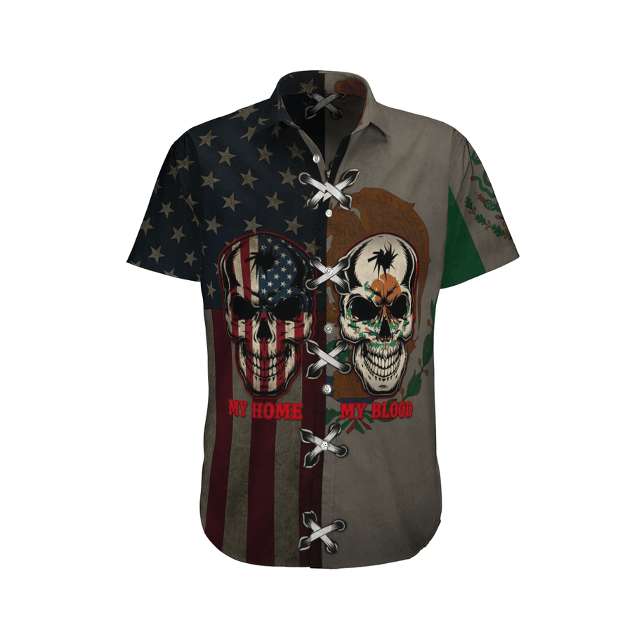 Hawaiian Aloha Shirts Mexico Skull My Home My Blood