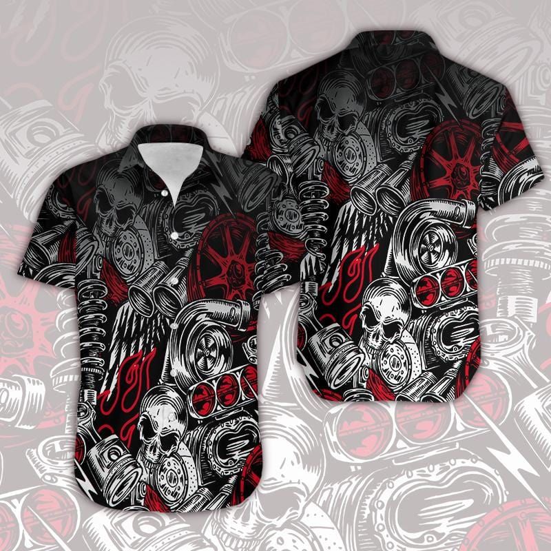 Hawaiian Aloha Shirts Motorbike Skull Art