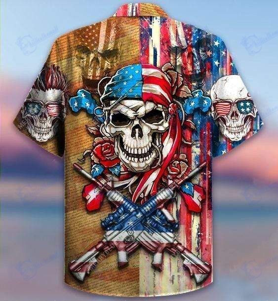 Hawaiian Aloha Shirts Patriotic Flower Skull