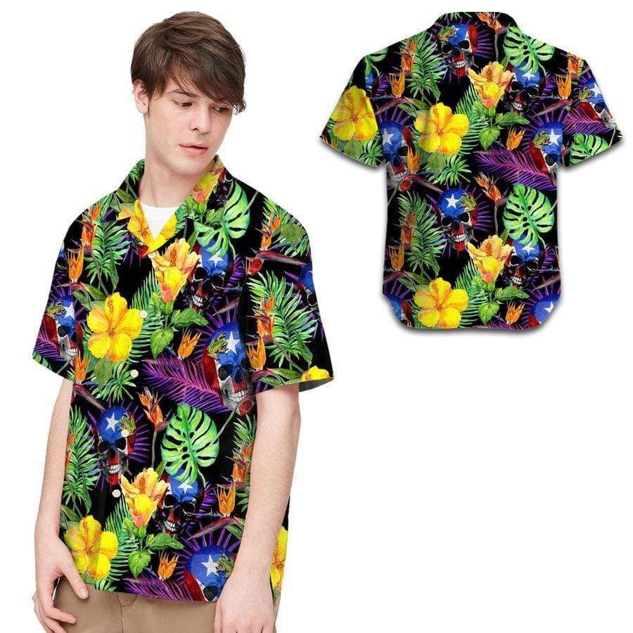 Hawaiian Aloha Shirts Puerto Rico Skull Tropical Flowers Hawaiian Shirt