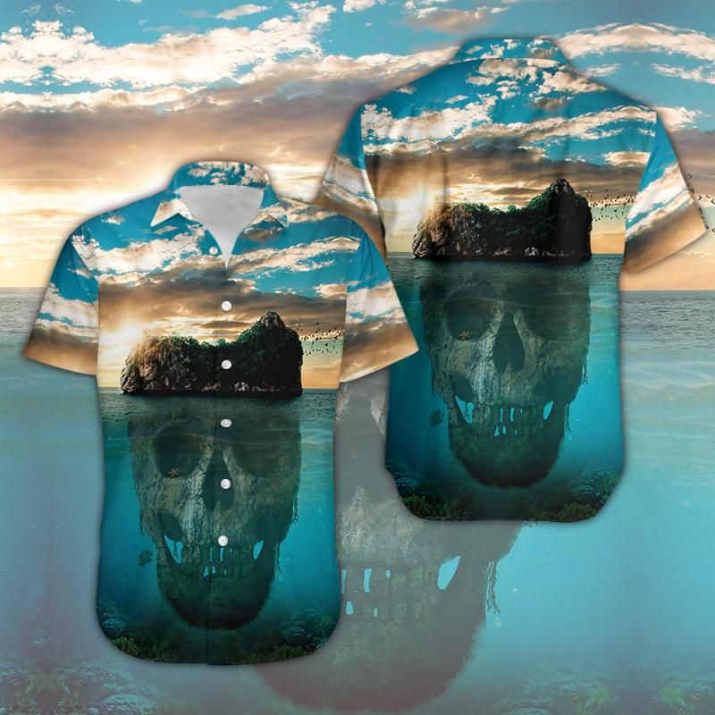 Hawaiian Aloha Shirts Skull Deep In The Sea