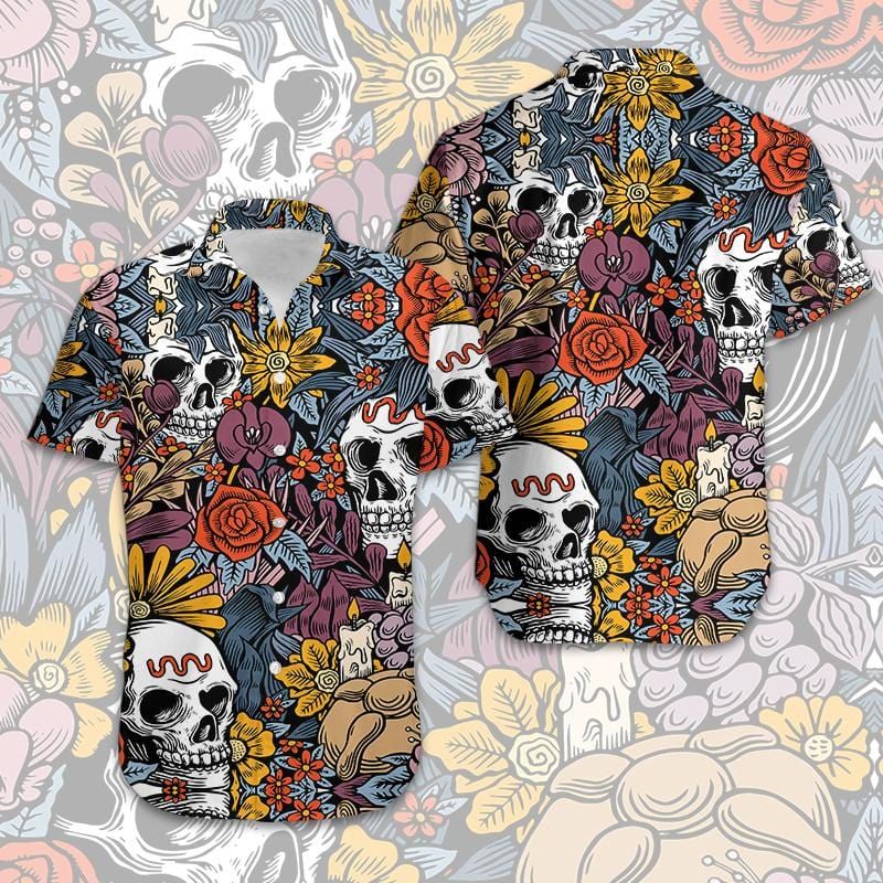 Hawaiian Aloha Shirts Skull Flower Art