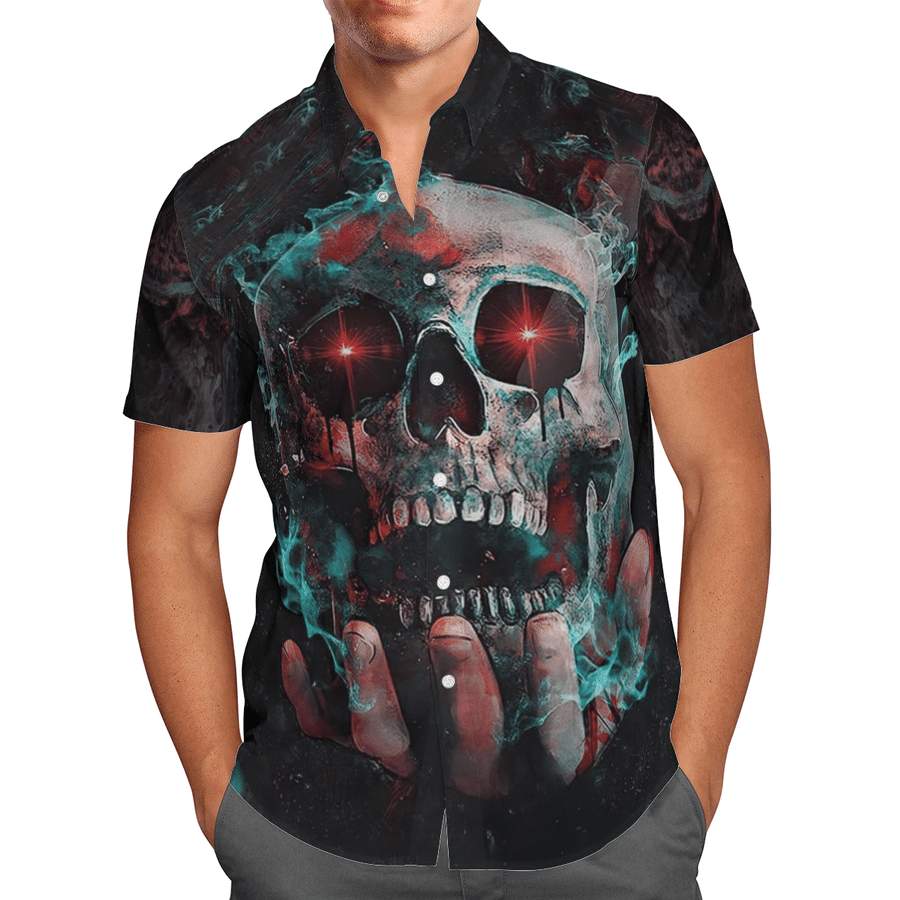 Hawaiian Aloha Shirts Skull On Hand