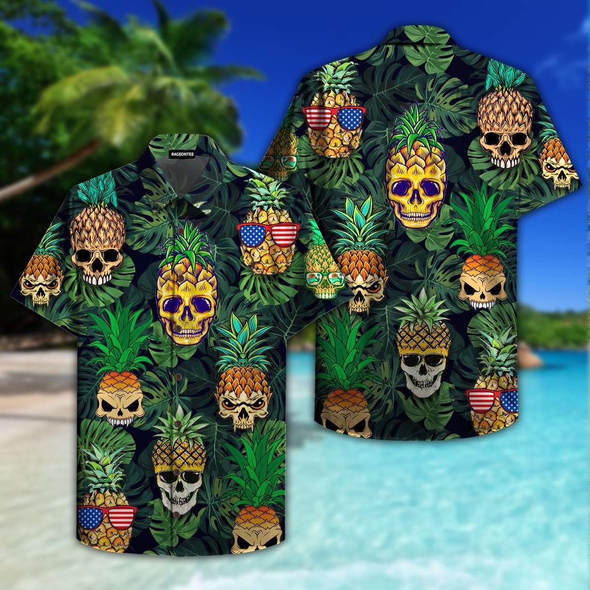 Hawaiian Aloha Shirts Skull Pineapple Flag Hawaiian Shirt