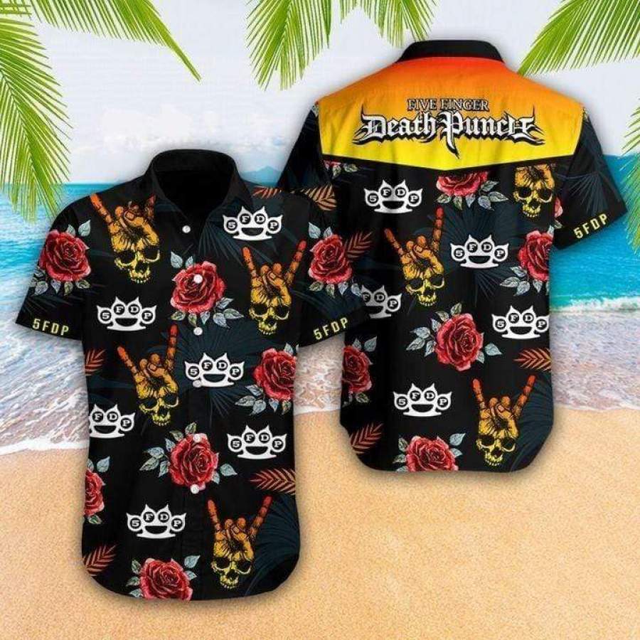 Hawaiian Aloha Shirts Skull Rose Five Finger Death Punch-1