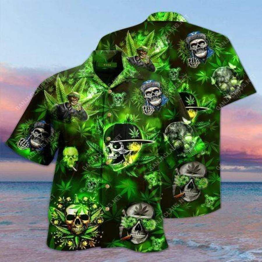 Hawaiian Aloha Shirts Skull Weed Lets Get High