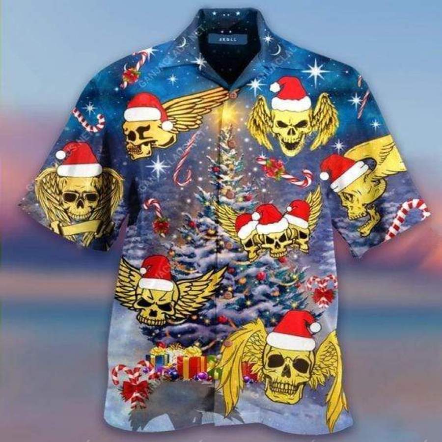 Hawaiian Aloha Shirts Skull With Angel Wings