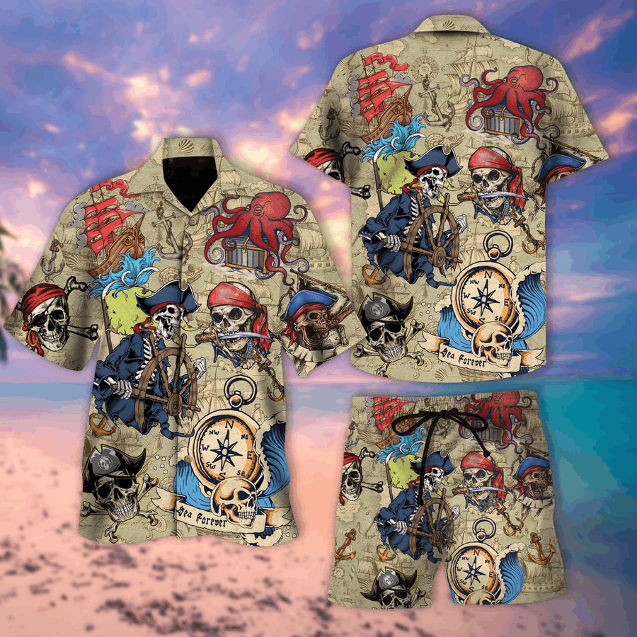 Hawaiian Aloha Shirts Vintage Skull Pirate