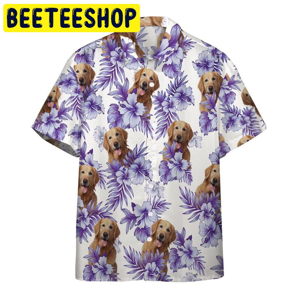 Hawaiian Hibiscus Golden Retriever Hawaiian Shir-1