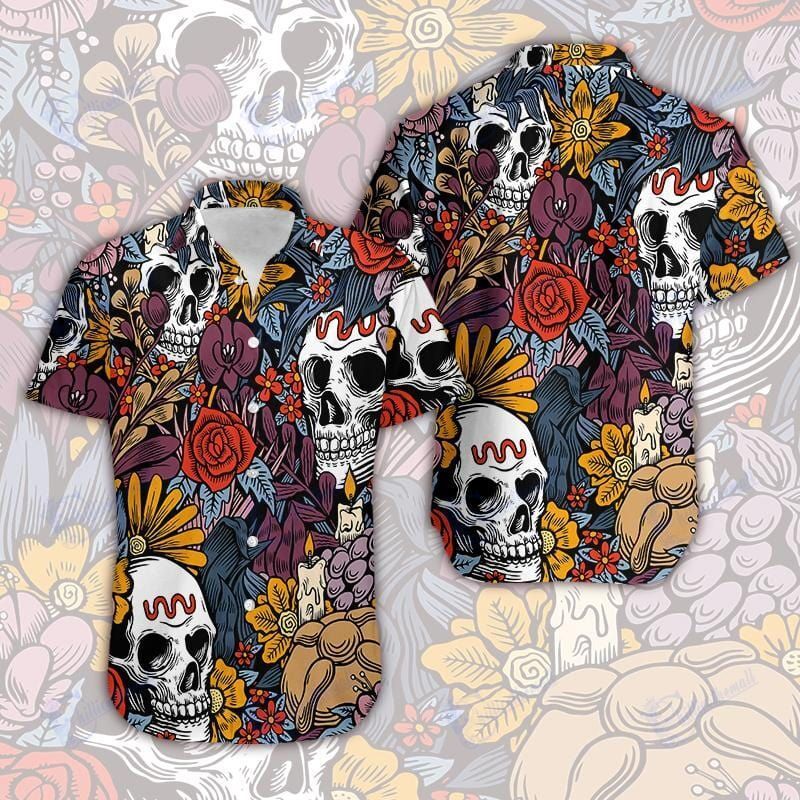 Hawaiian Shirts Skull Flower Art